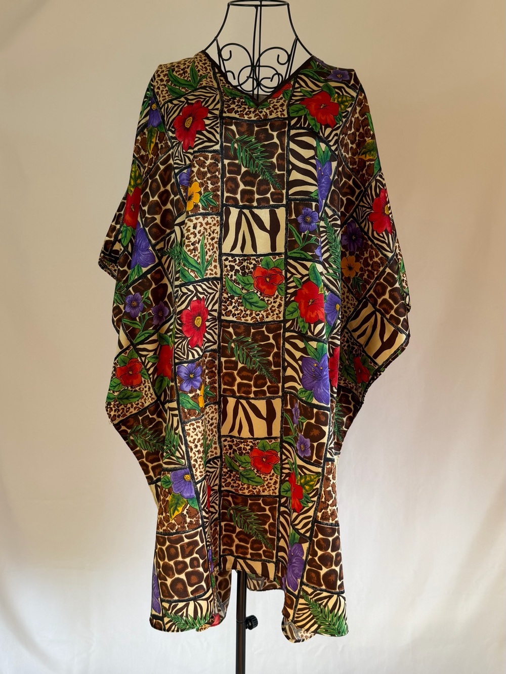 Tropical Patchwork Animal Print Kaftan Dress in Multicolor